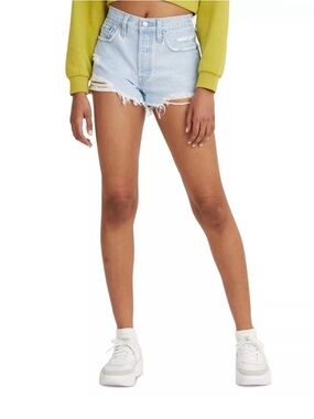 Levi's 501 Light Blue Distressed High-Rise Jean Shorts